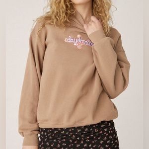 Daydreamer Flower Logo Boyfriend Hoodie  Oversized Graphic Sweatshirt Tan Small